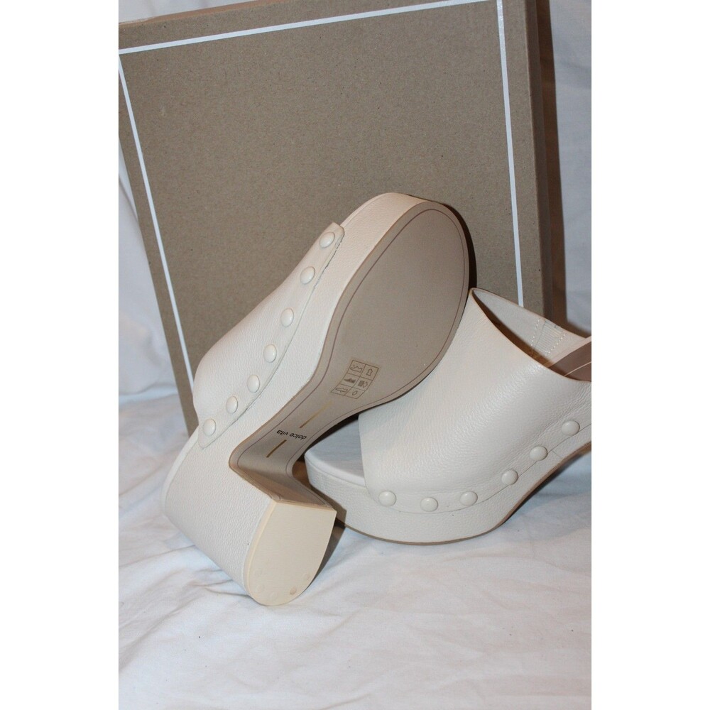 Dolce Vita Emol Ivory Leather Clogs Mules Studded Block Heels Off White Sz 10 - Picture 7 of 7